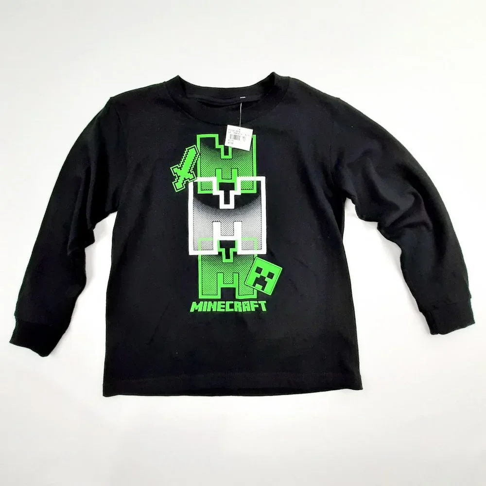 Minecraft Boys Long Sleeve T-shirt Size XS 4/5 Black